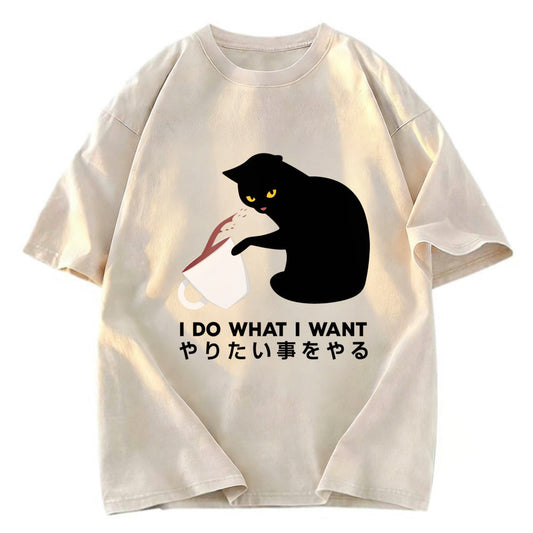 Tokyosol Tsundere Cat Funny Washed T-Shirt