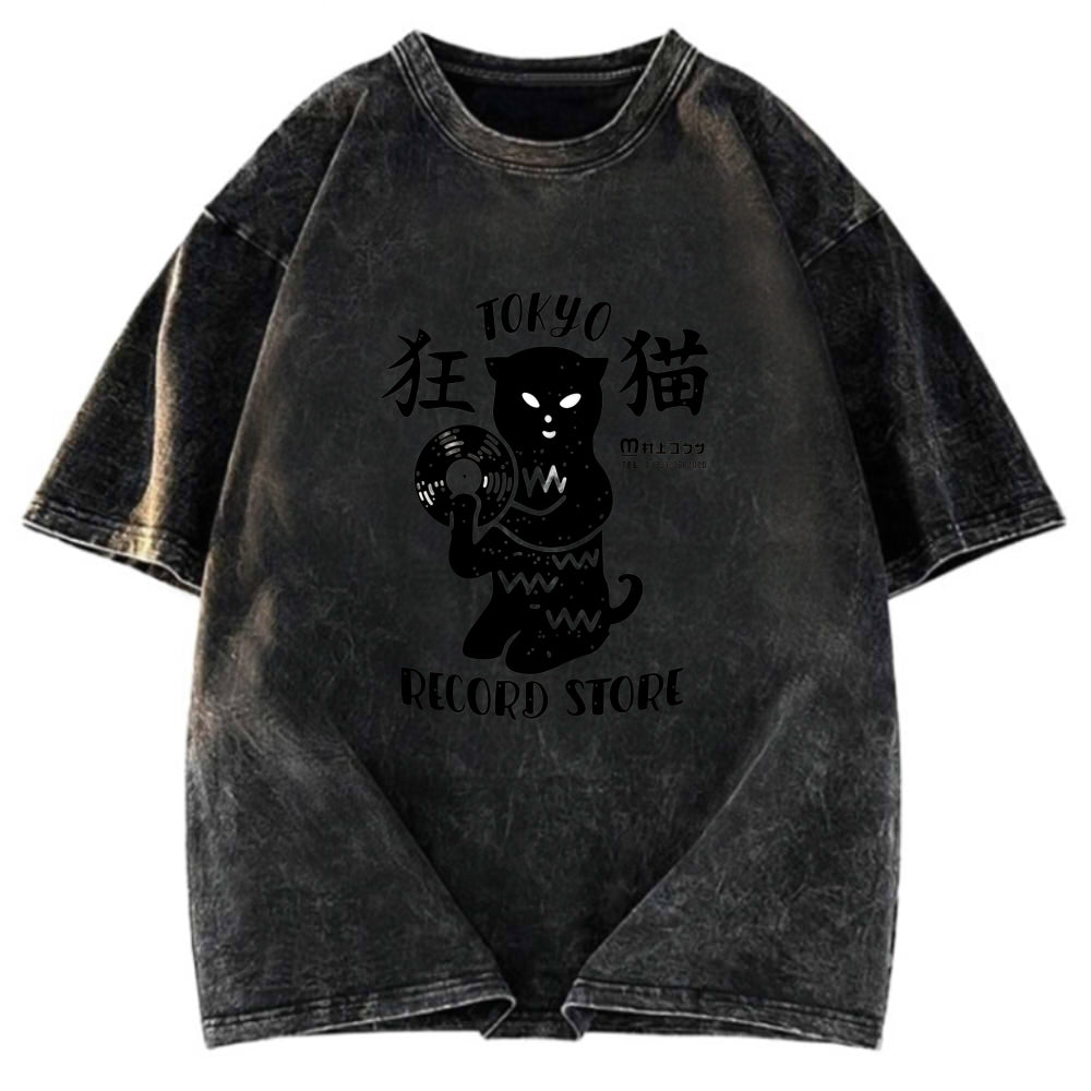 Tokyosol Tokyo Record Store Cat CD Washed T-Shirt