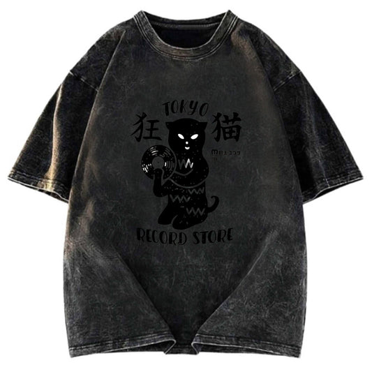 Tokyosol Tokyo Record Store Cat CD Washed T-Shirt