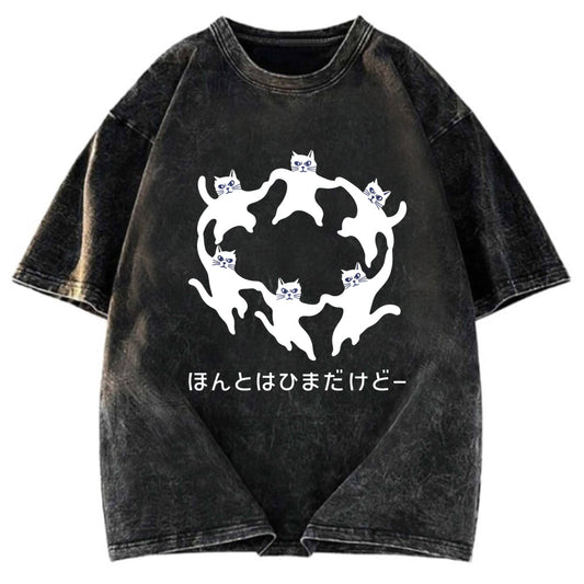 Tokyosol Leisure Cats Japanese Washed T-Shirt