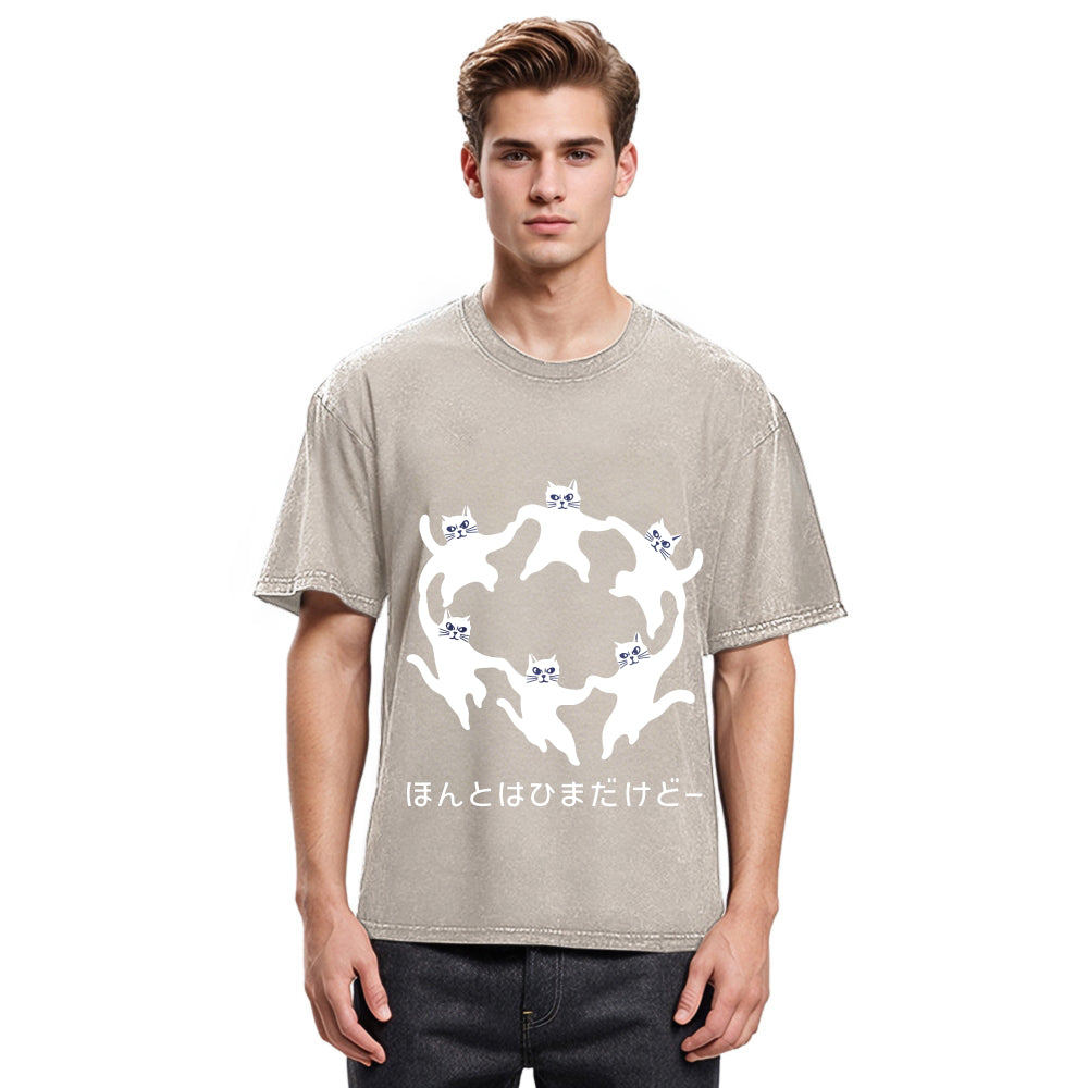 Tokyosol Leisure Cats Japanese Washed T-Shirt