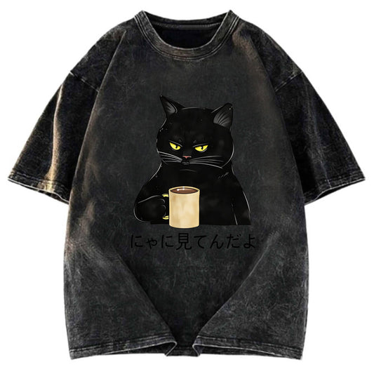 Tokyosol Grim Cat Is Watching You Washed T-Shirt