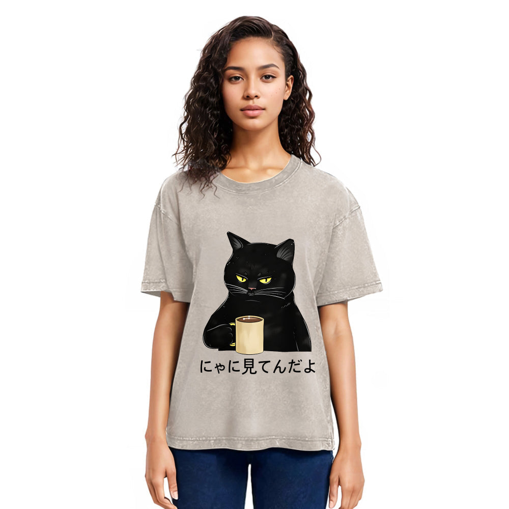 Tokyosol Grim Cat Is Watching You Washed T-Shirt