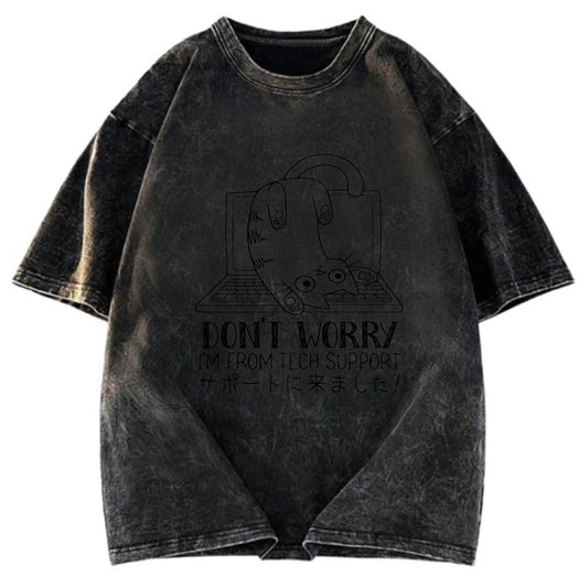 Tokyosol I'm From Tech Support Cat Washed T-Shirt