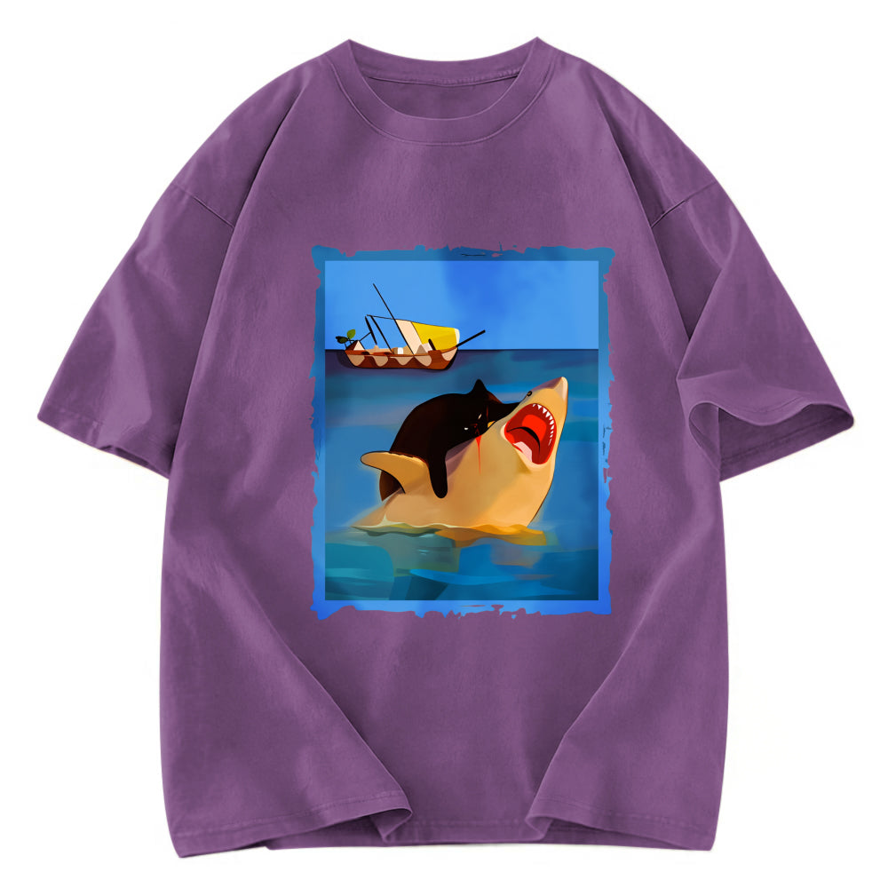 Tokyosol Black Cat With Shark Washed T-Shirt