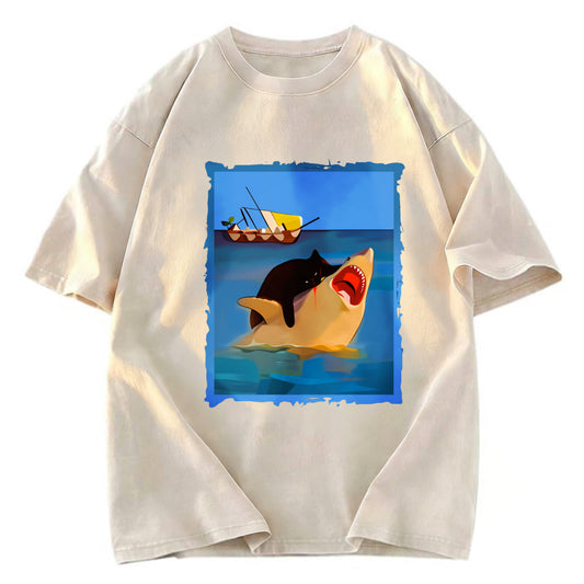 Tokyosol Black Cat With Shark Washed T-Shirt