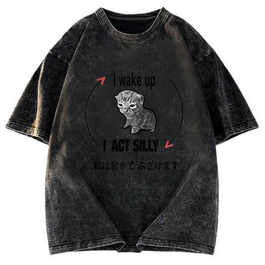 Tokyosol Wake Up Act Silly Washed T-Shirt