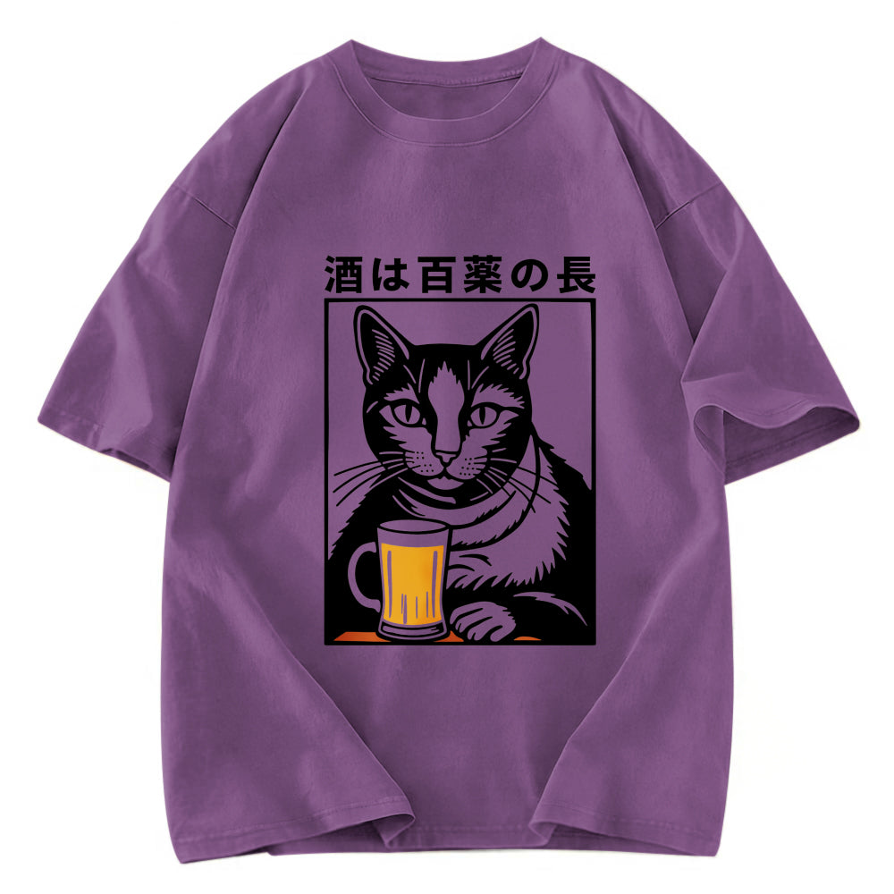 Tokyosol Cat And Beer Japanese Washed T-Shirt