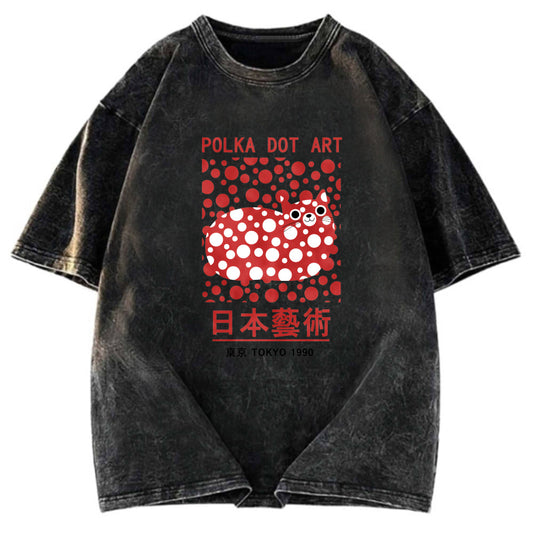 Tokyosol Japanese Polka Dot Art Washed T-Shirt