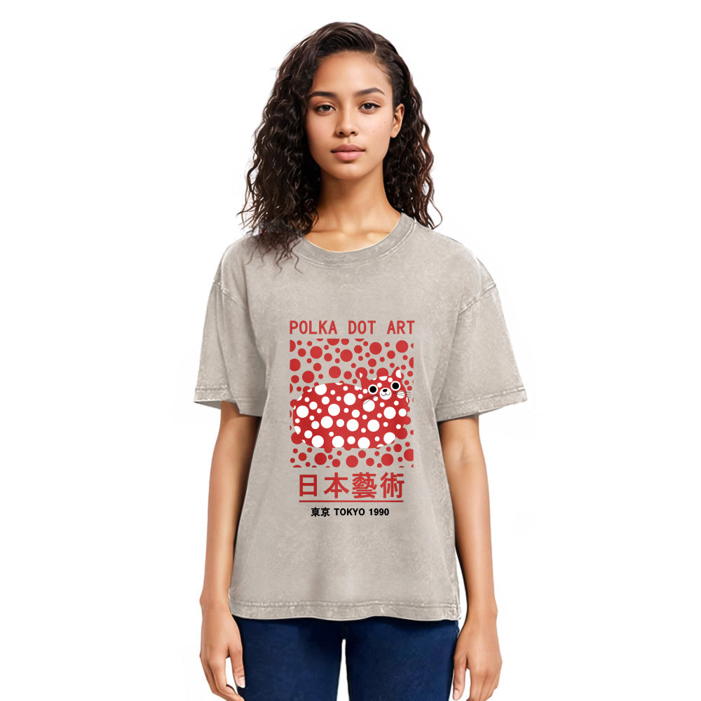 Tokyosol Japanese Polka Dot Art Washed T-Shirt