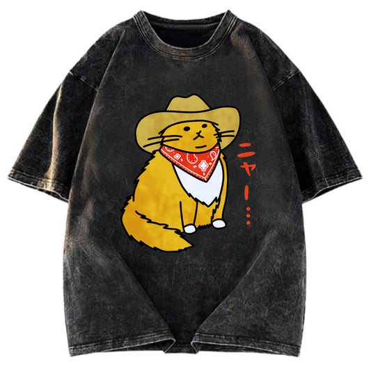 Tokyosol Cat Wearing A Cowboy Hat Washed T-Shirt