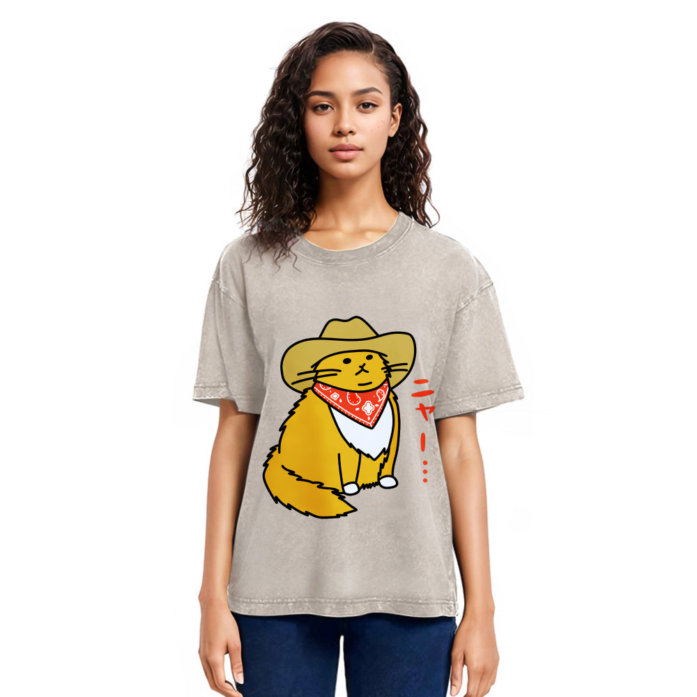 Tokyosol Cat Wearing A Cowboy Hat Washed T-Shirt