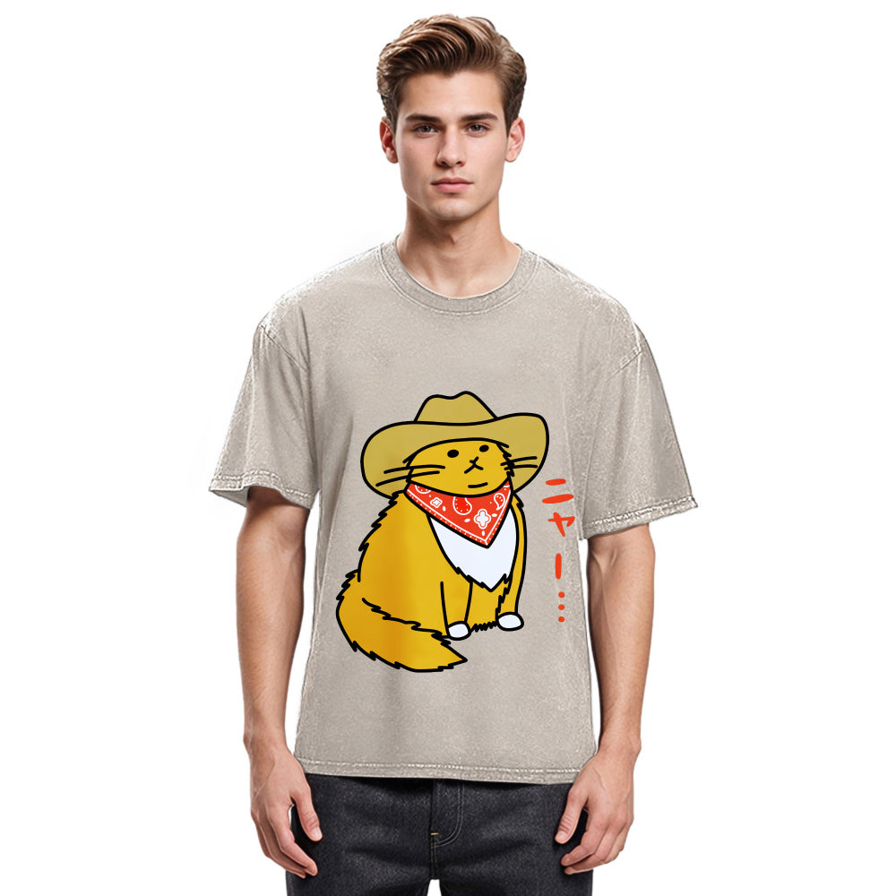 Tokyosol Cat Wearing A Cowboy Hat Washed T-Shirt