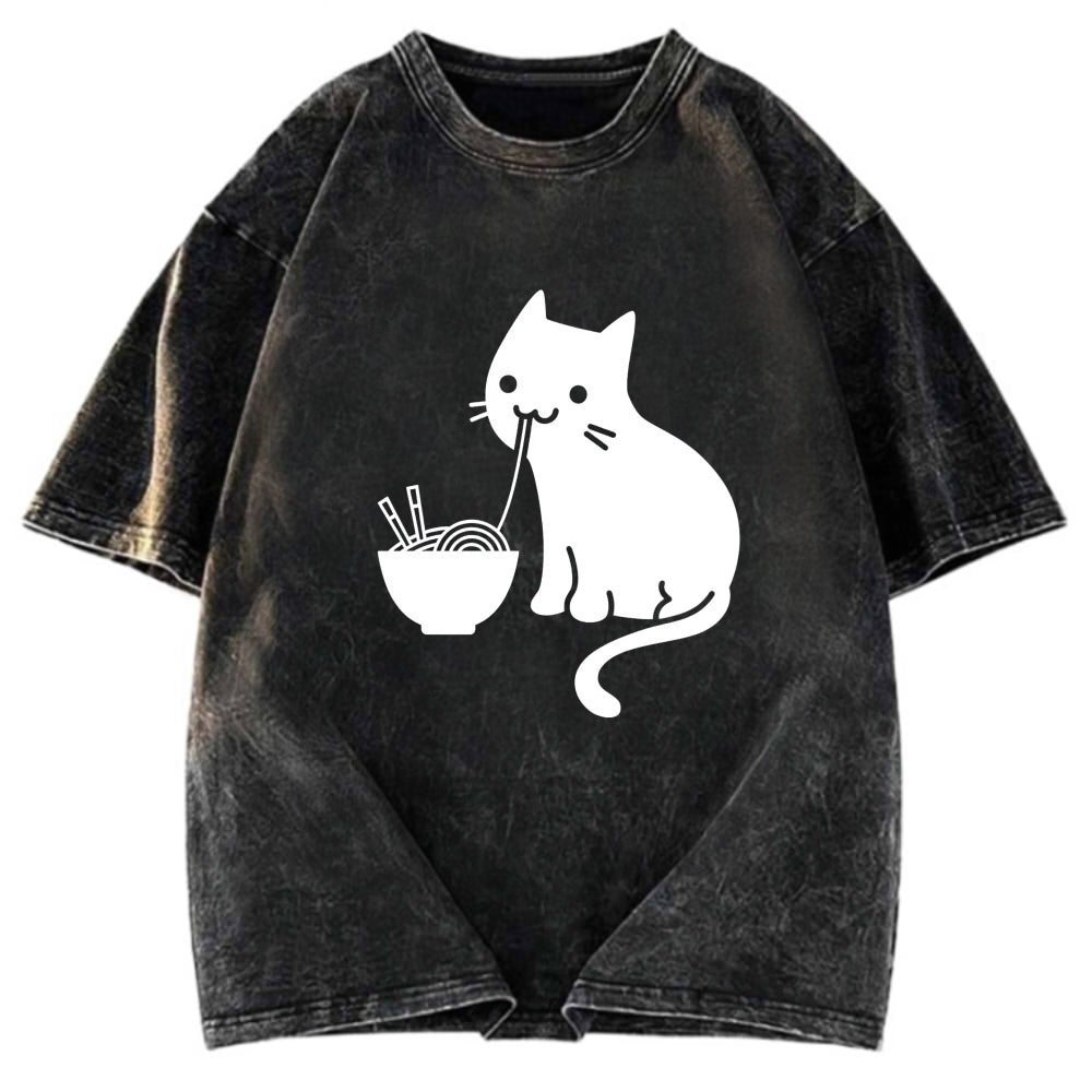 Tokyosol Cat Eating Ramen Japan Washed T-Shirt