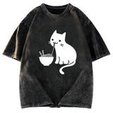 Tokyosol Cat Eating Ramen Japan Washed T-Shirt