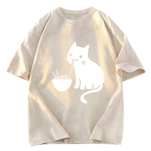 Tokyosol Cat Eating Ramen Japan Washed T-Shirt