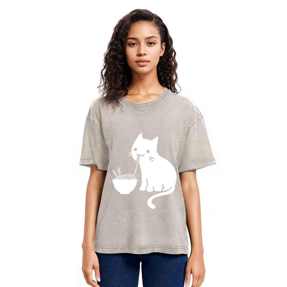 Tokyosol Cat Eating Ramen Japan Washed T-Shirt