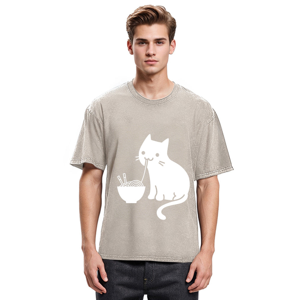 Tokyosol Cat Eating Ramen Japan Washed T-Shirt
