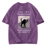 Tokyosol Funny Mysterious Cat Washed T-Shirt