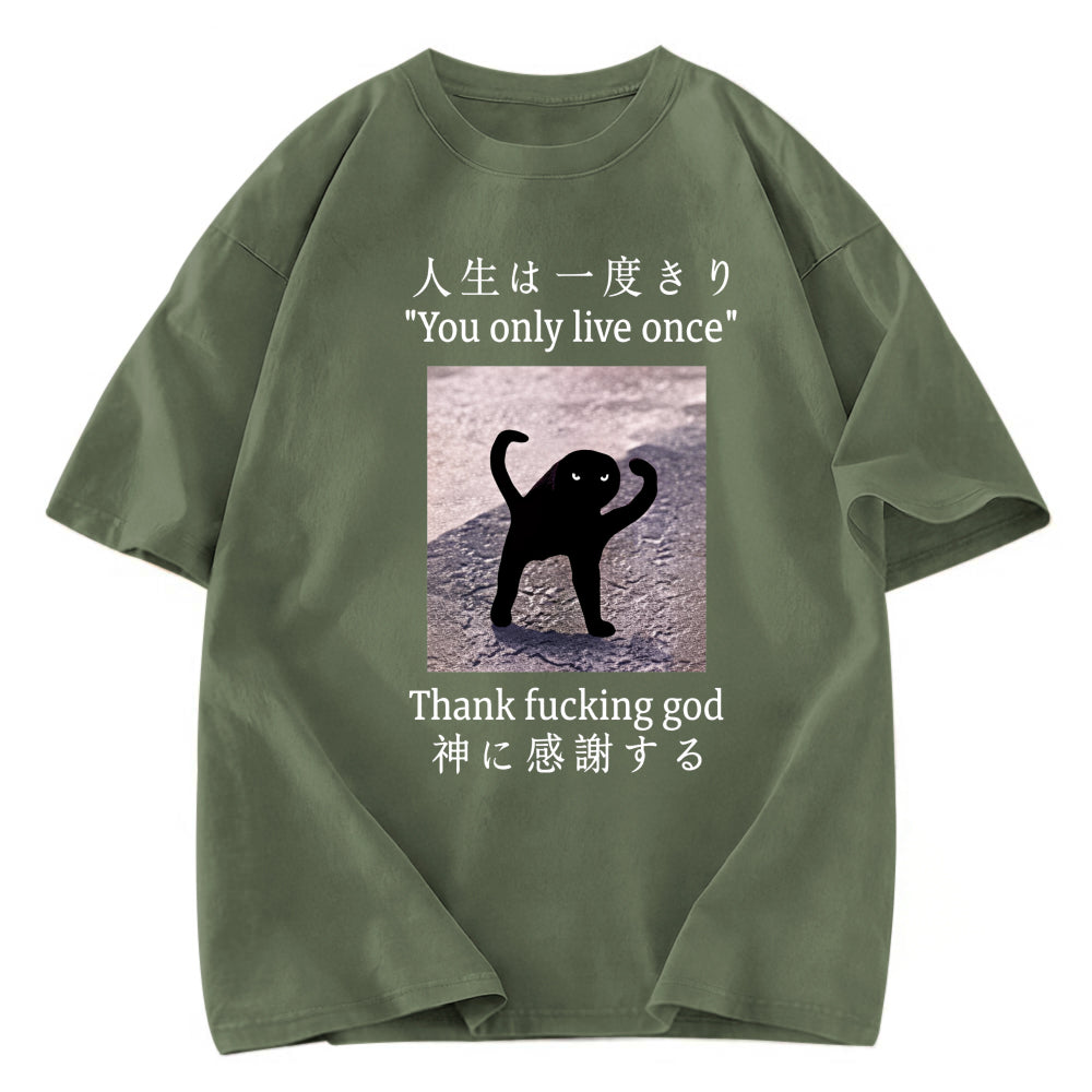 Tokyosol Funny Mysterious Cat Washed T-Shirt