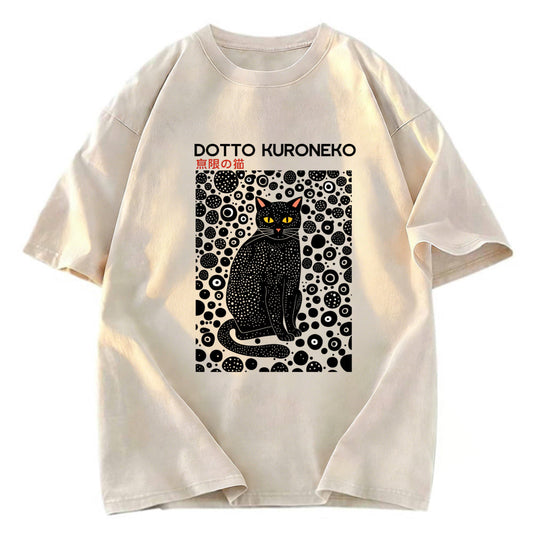 Tokyosol Polka Dot Art Cat Washed T-Shirt