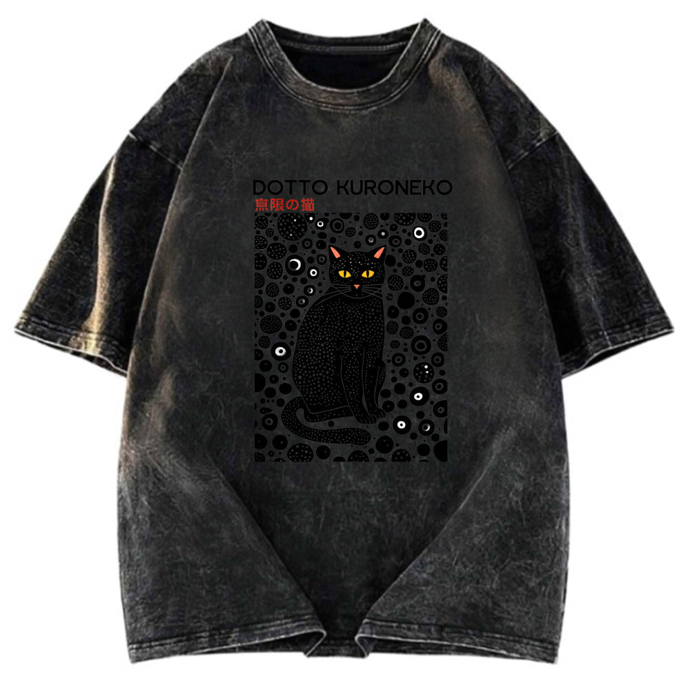 Tokyosol Polka Dot Art Cat Washed T-Shirt