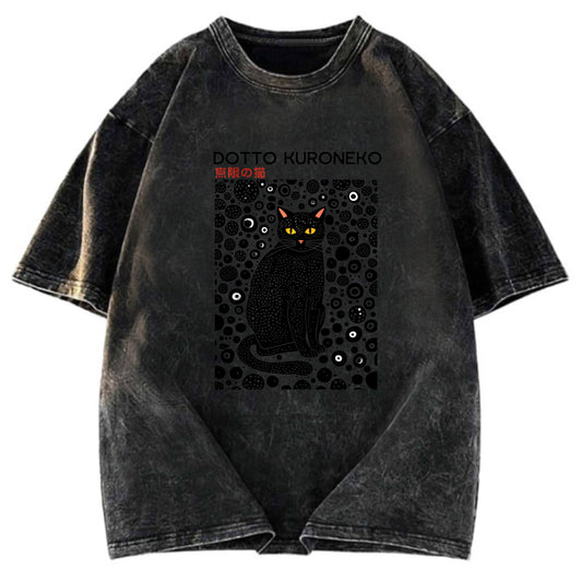 Tokyosol Polka Dot Art Cat Washed T-Shirt