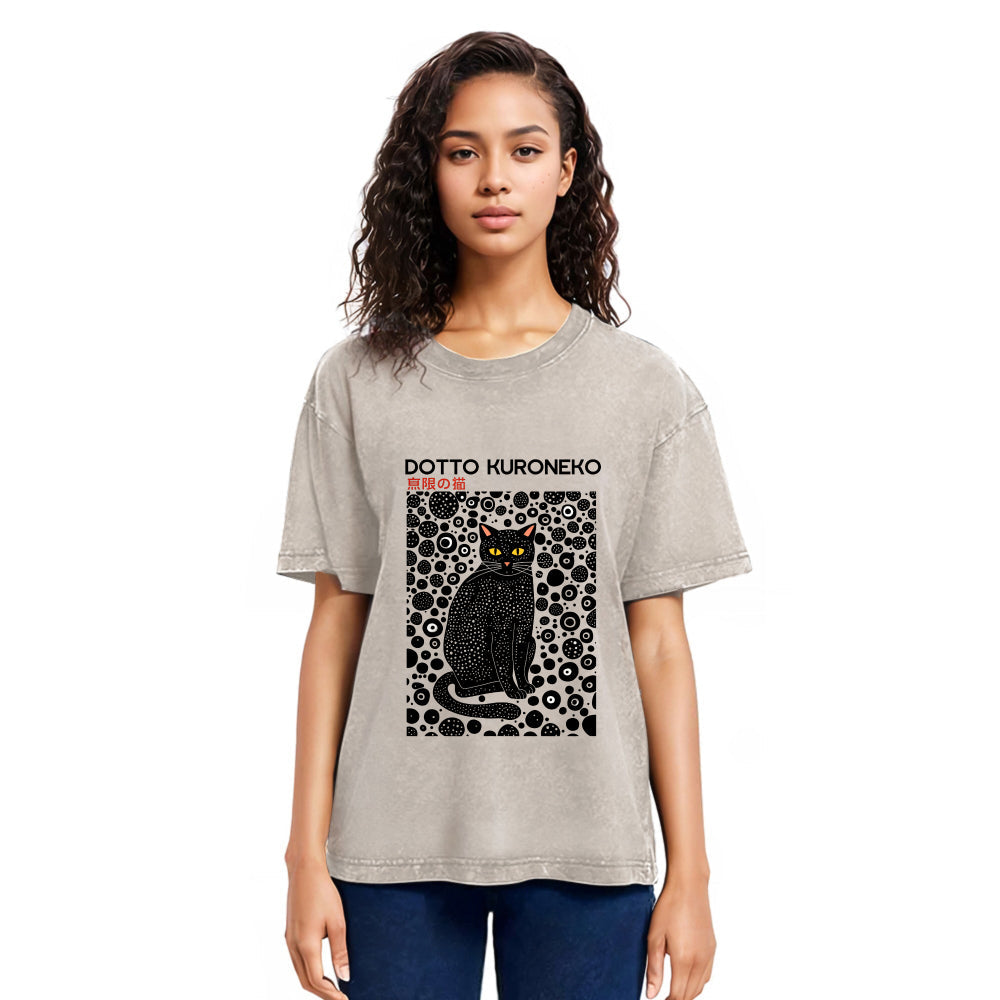 Tokyosol Polka Dot Art Cat Washed T-Shirt