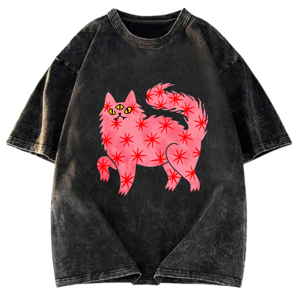 Tokyosol Cute And Mysterious Cat Washed T-Shirt