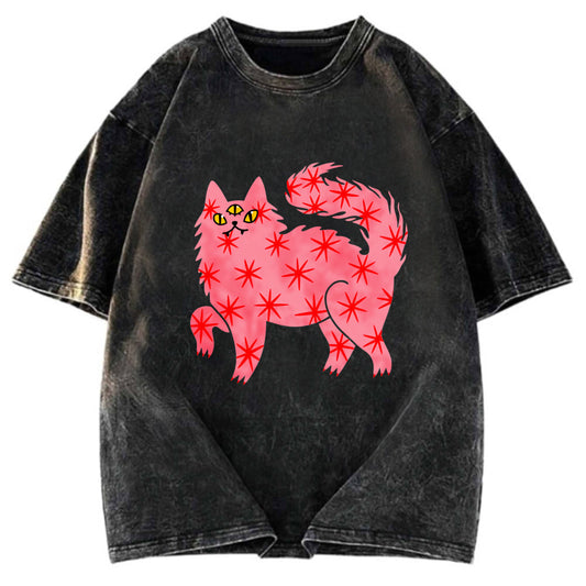 Tokyosol Cute And Mysterious Cat Washed T-Shirt