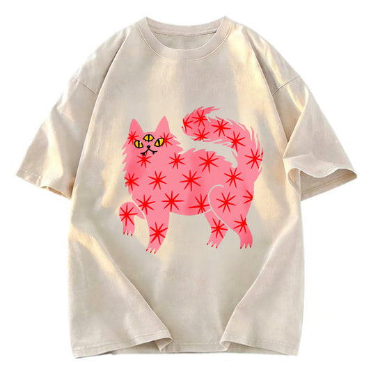 Tokyosol Cute And Mysterious Cat Washed T-Shirt