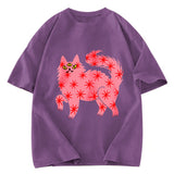 Tokyosol Cute And Mysterious Cat Washed T-Shirt