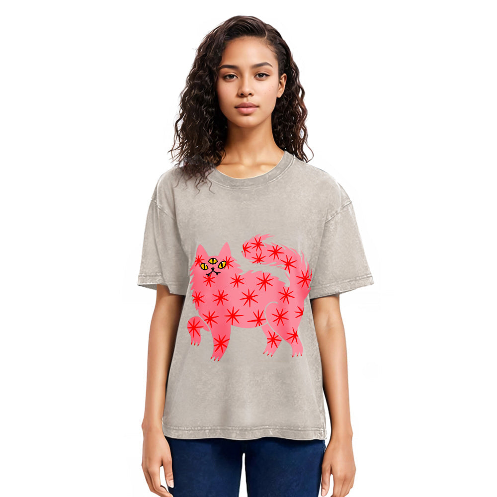 Tokyosol Cute And Mysterious Cat Washed T-Shirt
