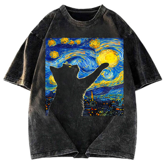 Tokyosol Black Cat Touch The Moon Washed T-Shirt