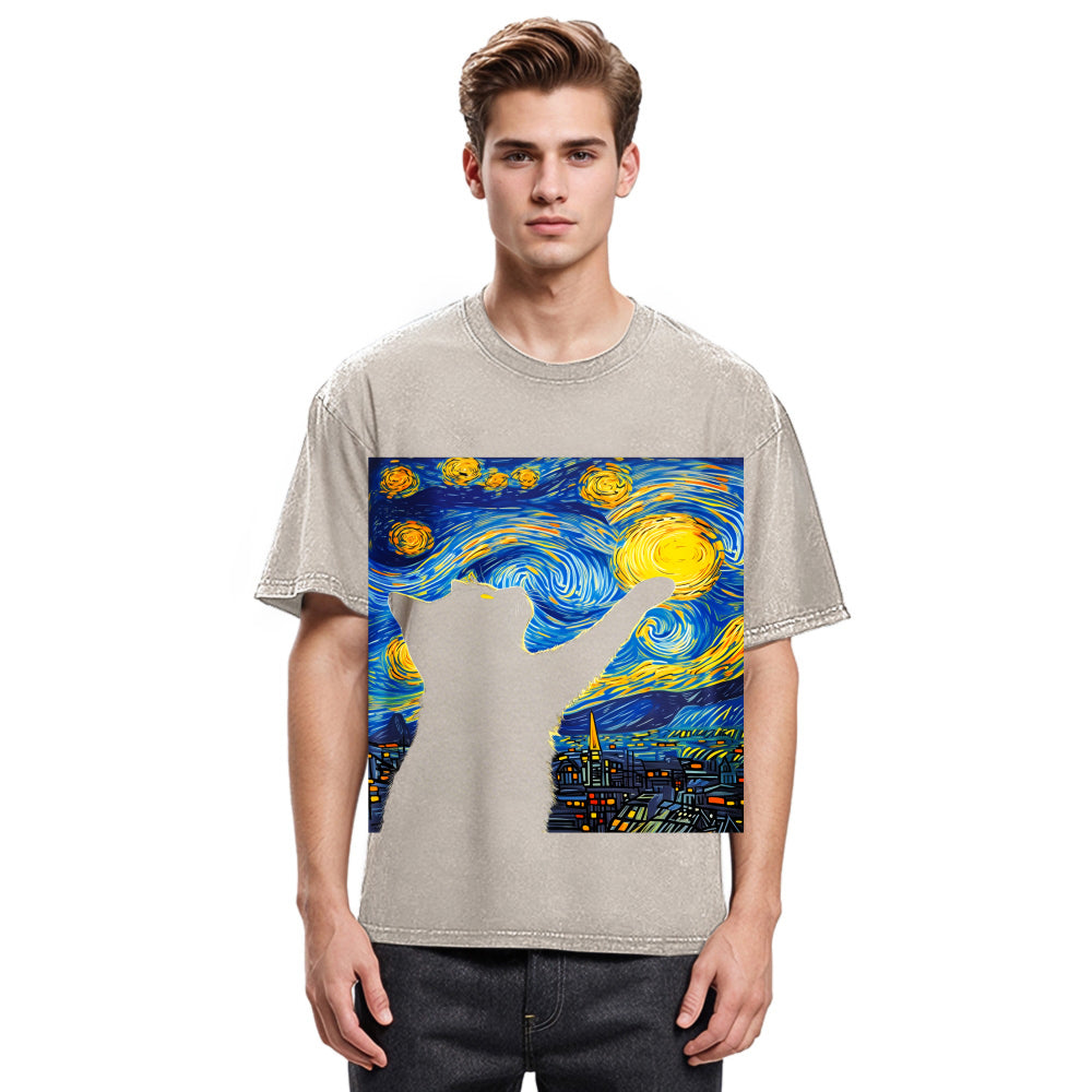 Tokyosol Black Cat Touch The Moon Washed T-Shirt