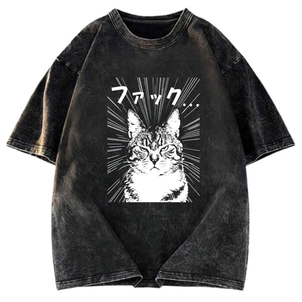 Tokyosol Angry Cat Washed T-Shirt