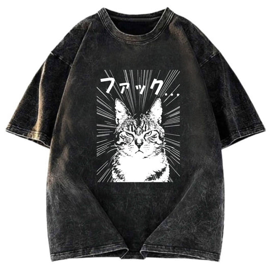 Tokyosol Angry Cat Washed T-Shirt