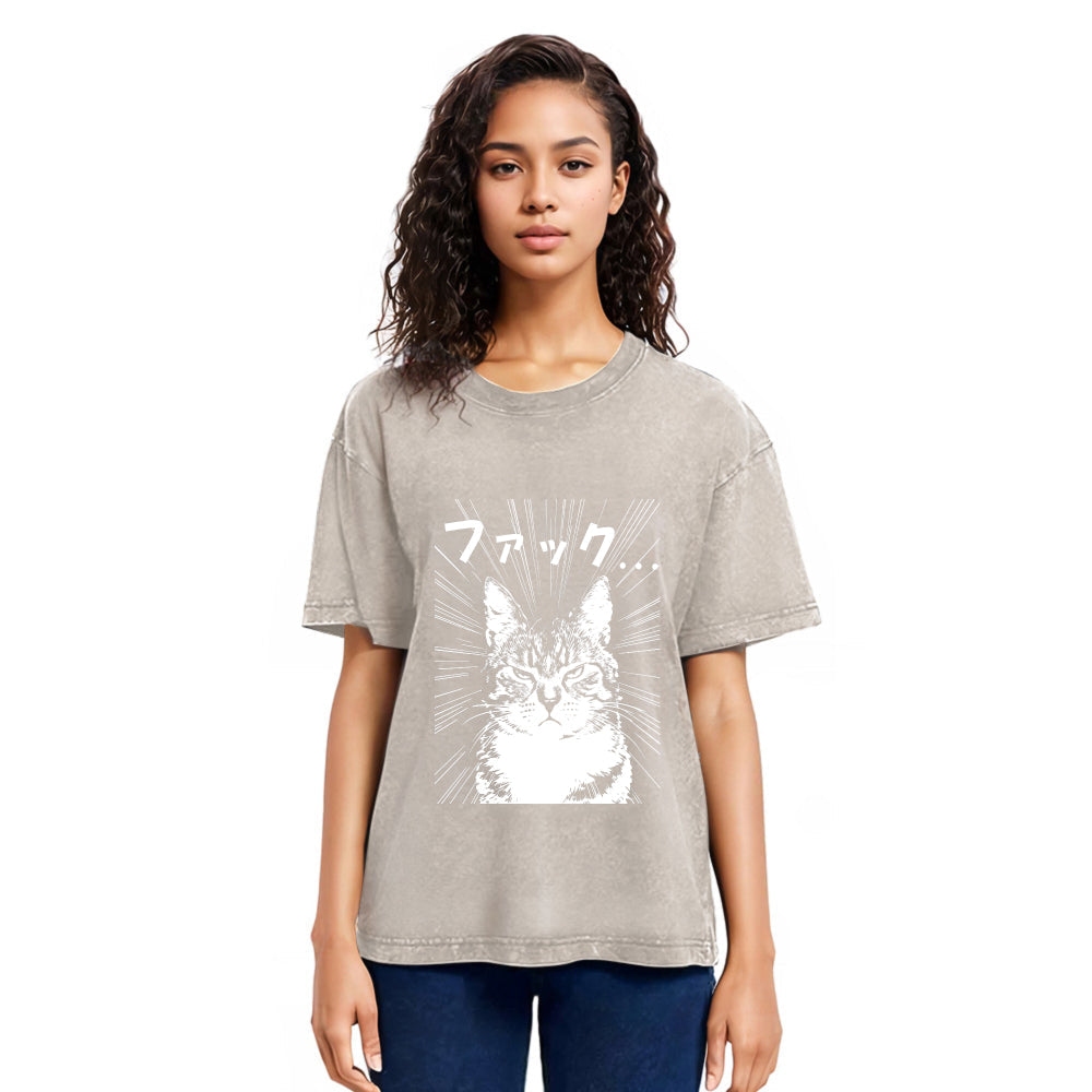 Tokyosol Angry Cat Washed T-Shirt