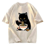 Tokyosol Cat Eating Favorite Ramen Washed T-Shirt