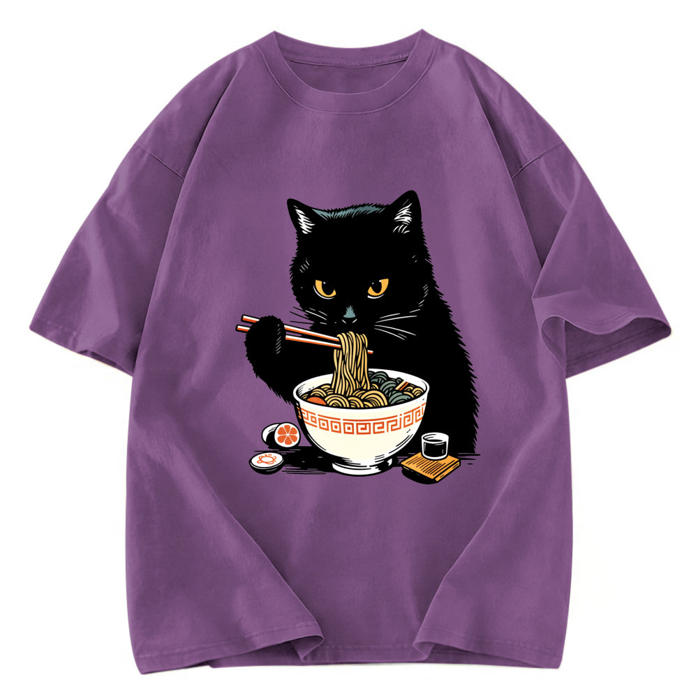 Tokyosol Cat Eating Favorite Ramen Washed T-Shirt