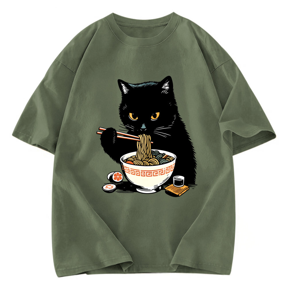 Tokyosol Cat Eating Favorite Ramen Washed T-Shirt