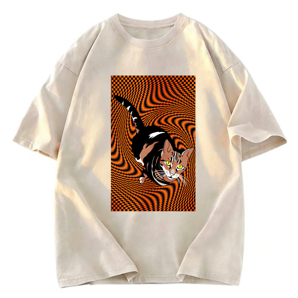 Tokyosol Psychedelic Orange Cat Washed T-Shirt