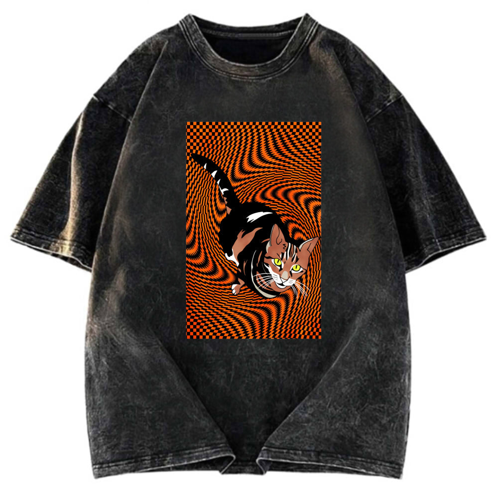 Tokyosol Psychedelic Orange Cat Washed T-Shirt