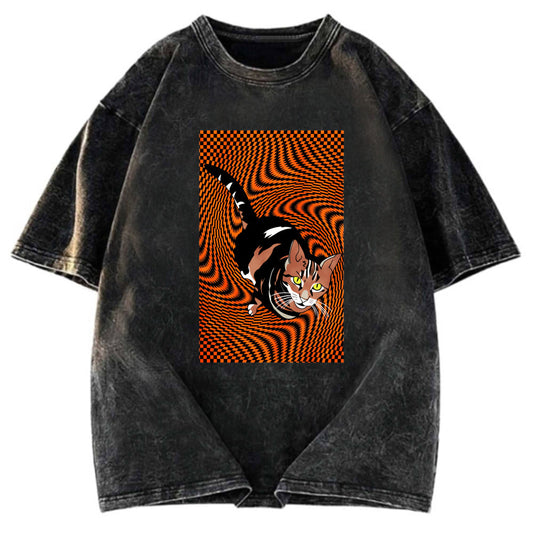 Tokyosol Psychedelic Orange Cat Washed T-Shirt