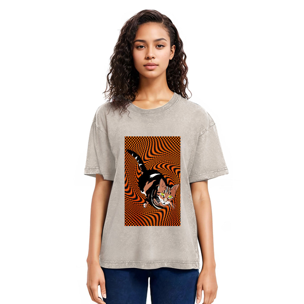 Tokyosol Psychedelic Orange Cat Washed T-Shirt