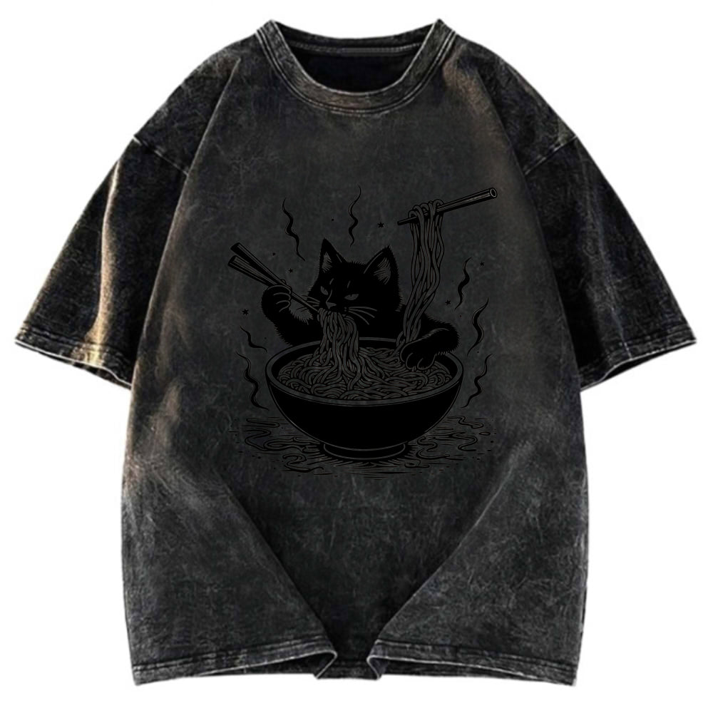 Tokyosol Ramen Lover Cat Washed T-Shirt