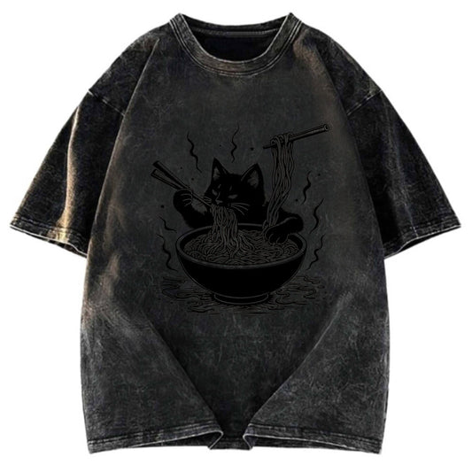 Tokyosol Ramen Lover Cat Washed T-Shirt