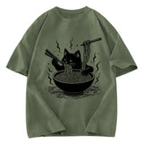 Tokyosol Ramen Lover Cat Washed T-Shirt
