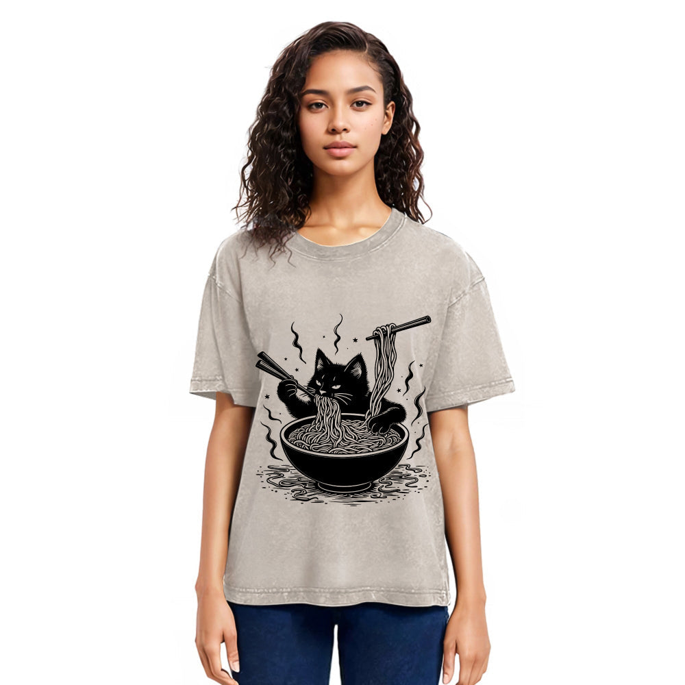 Tokyosol Ramen Lover Cat Washed T-Shirt