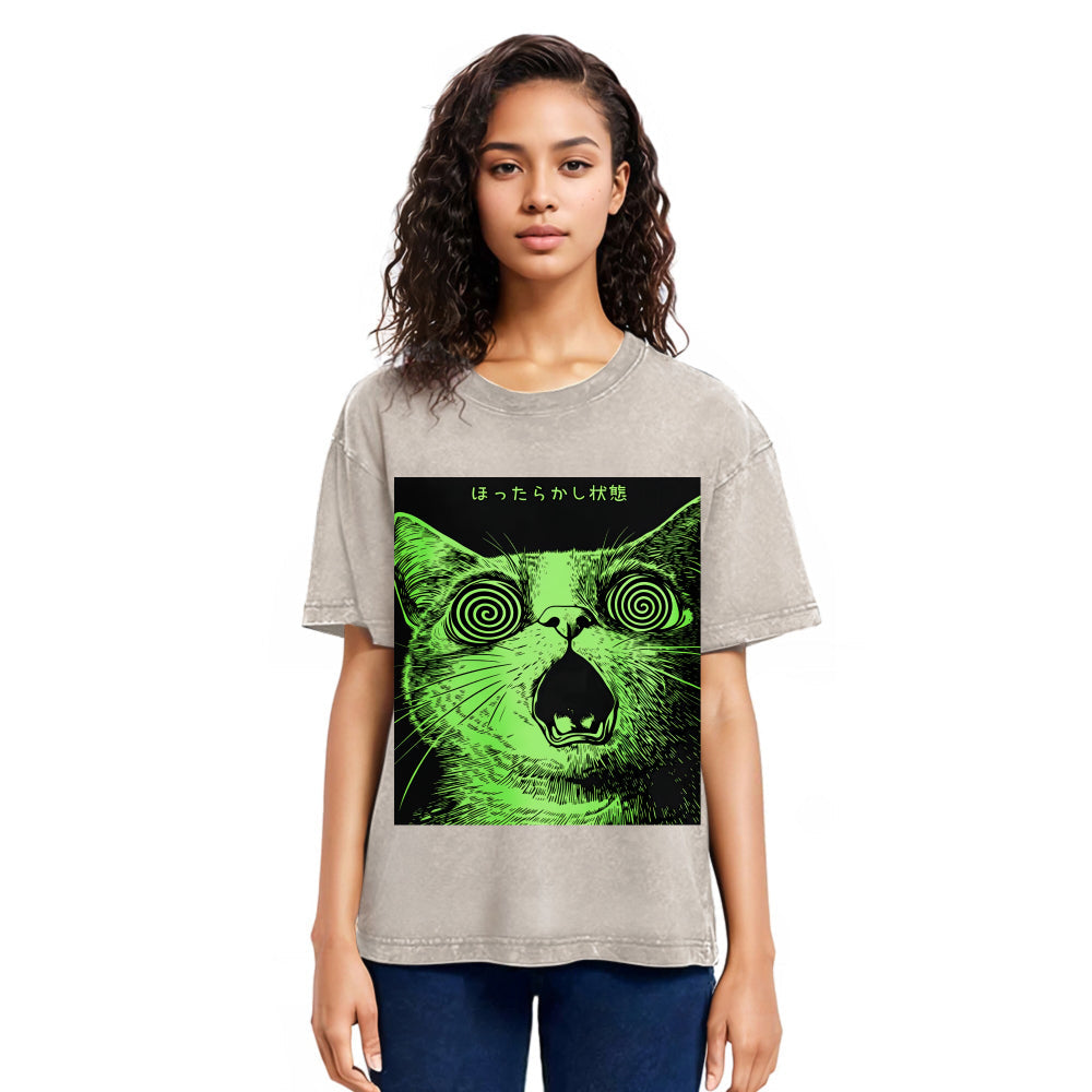 Tokyosol Confused Cat Japanese Washed T-Shirt